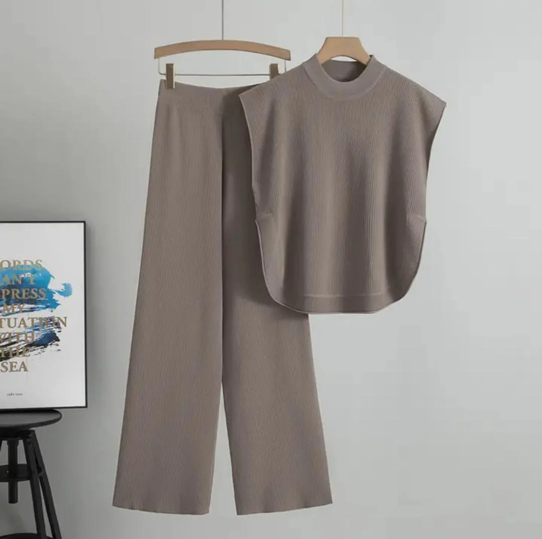 Addison Ribbed Coord Set In Stone Grey - Image 2