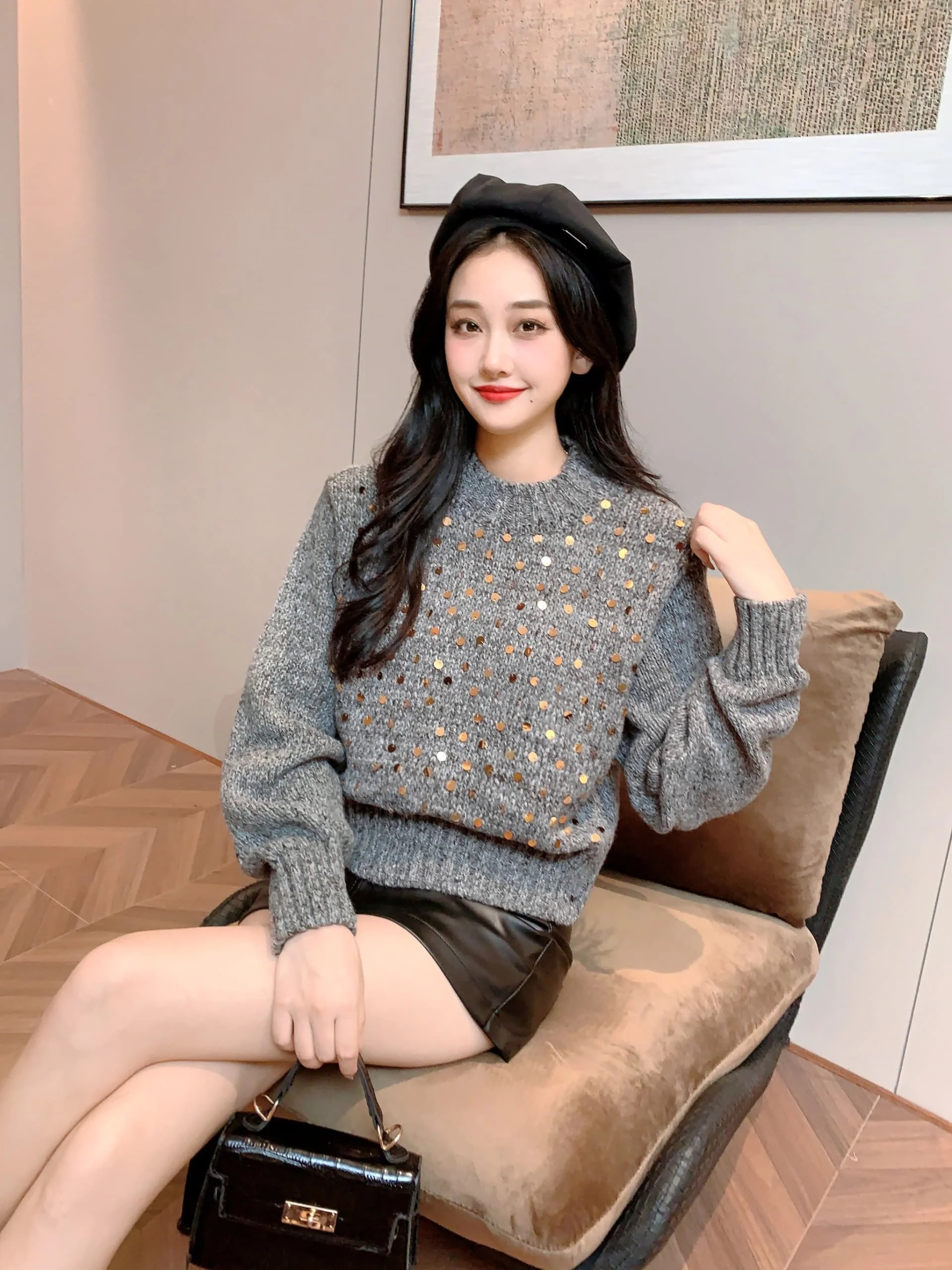 Adele Statement Woolen Sweater with Sequin Detail - Image 2