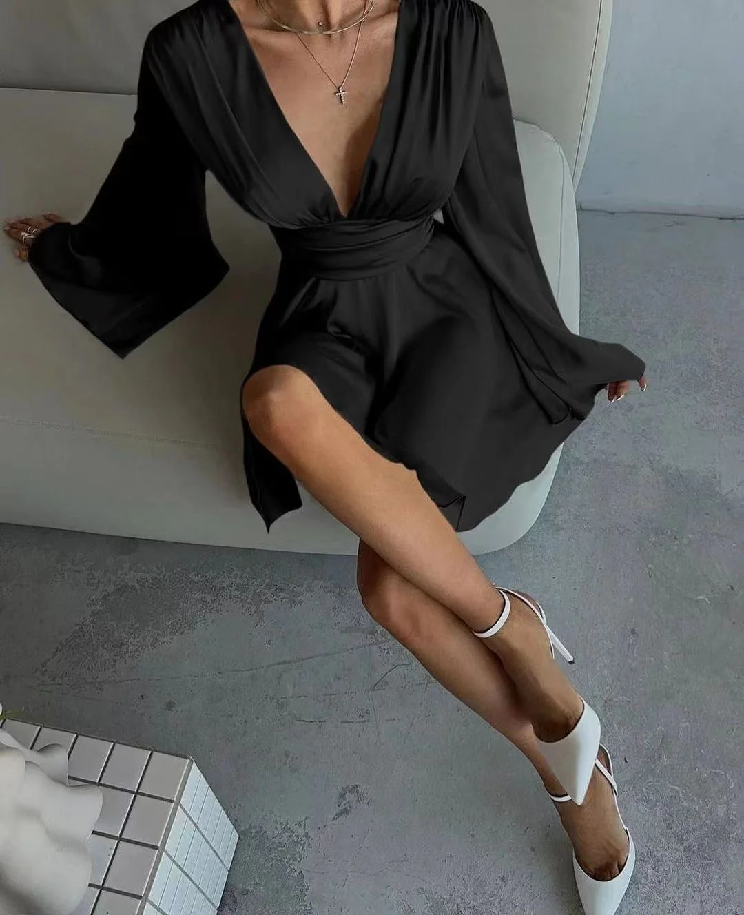 Agafiya Luxe Satin Dress In Black - Image 2