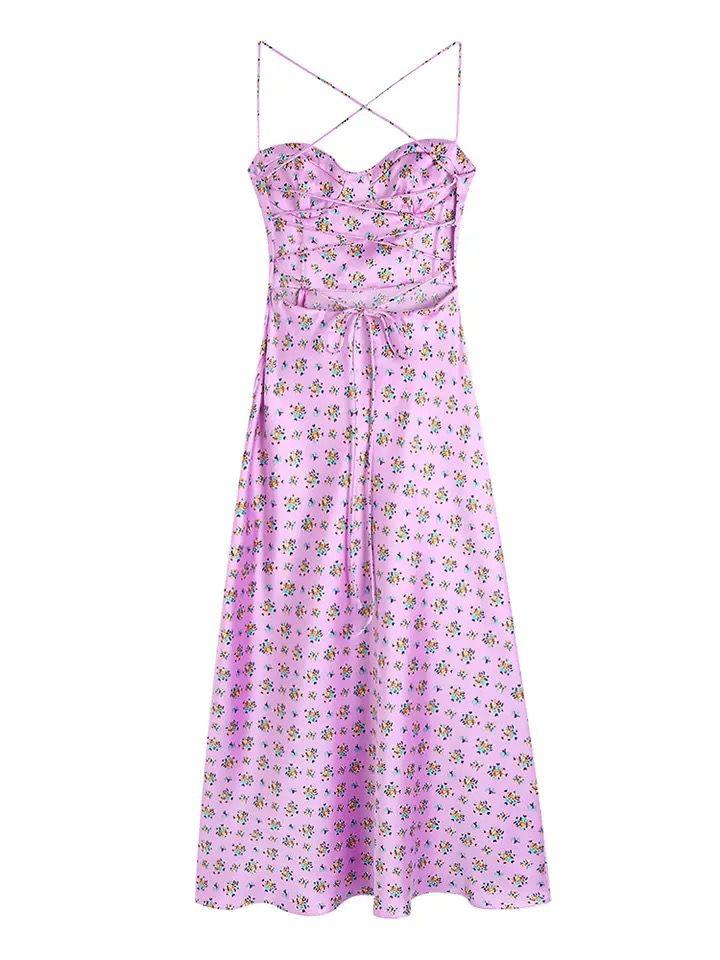 Agatha floral midi dress with slit in Pink - Image 3