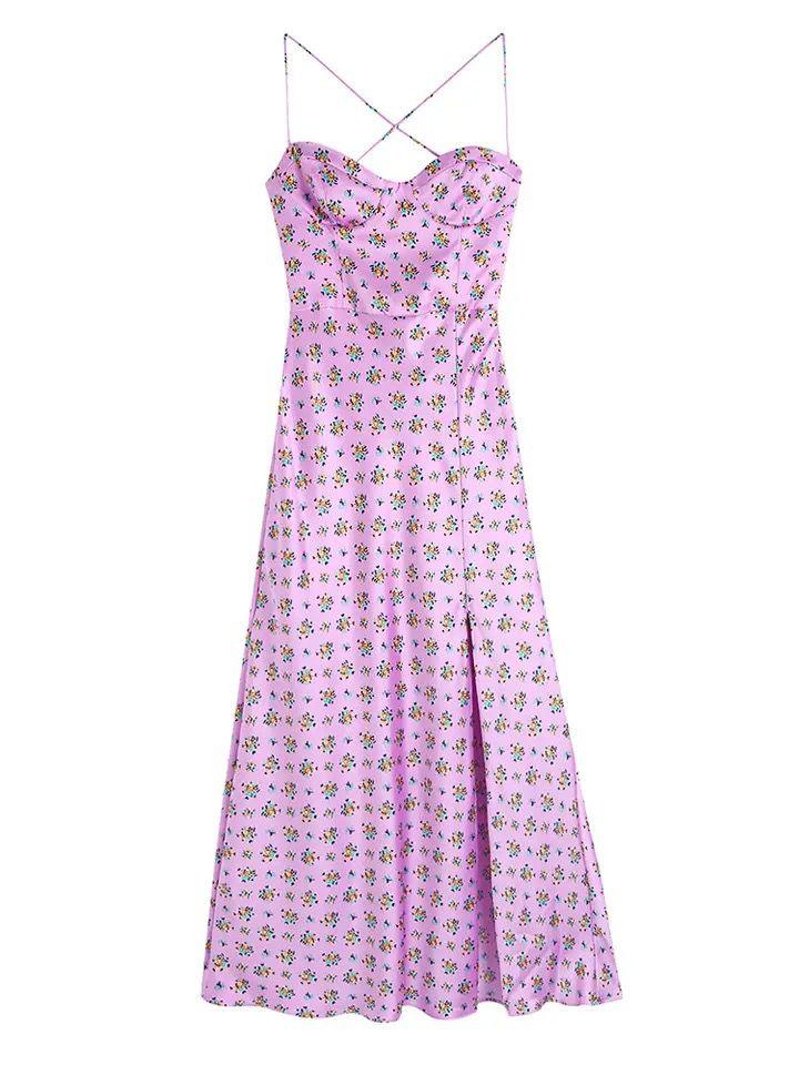 Agatha floral midi dress with slit in Pink - Image 4