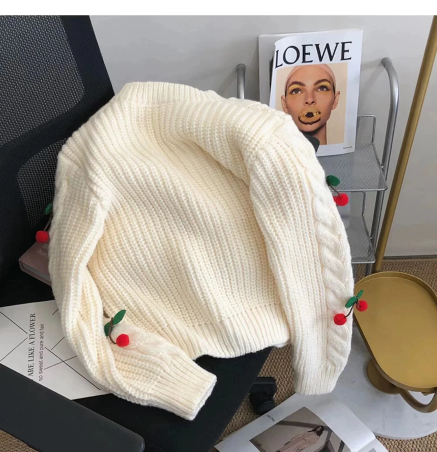 Alaine Statement Woolen Sweater with Cherry Detail - Image 5