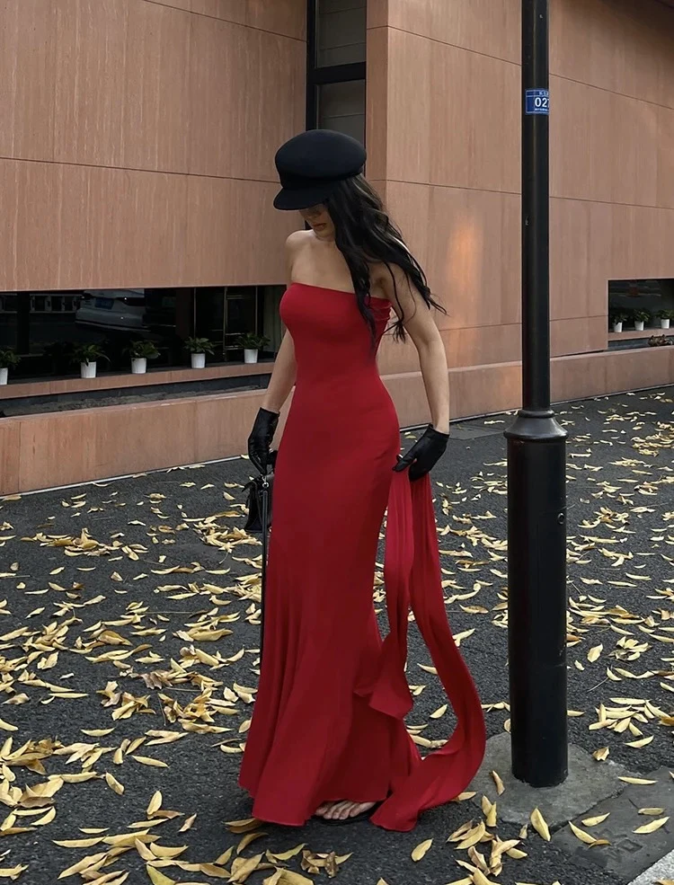 Alamea Offshoulder Statement Dress with Scarf in Red - Image 8