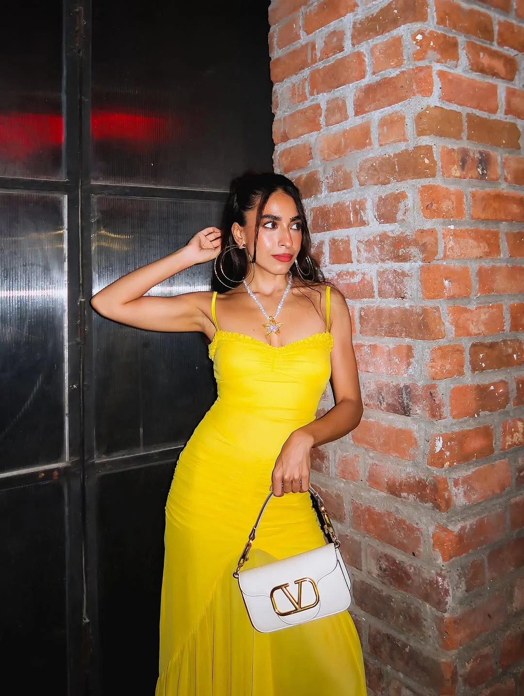 Alana Statement Bodycon Ruffled Dress In Yellow - Image 2