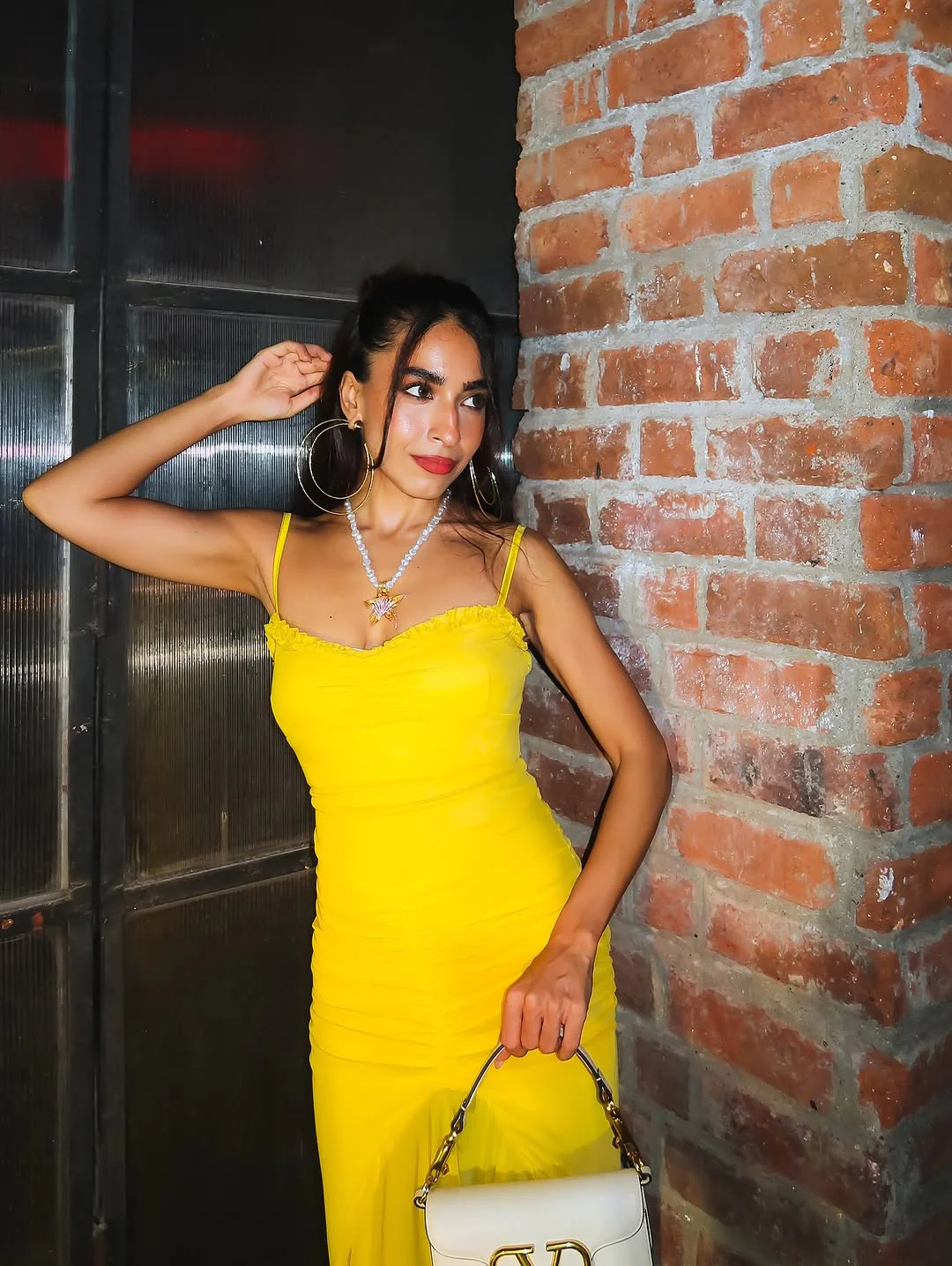 Alana Statement Bodycon Ruffled Dress In Yellow - Image 6