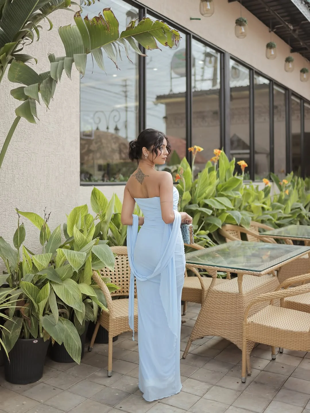 Alara Summer Set of Top And Skirt With Scarf In Sky Blue - Image 14