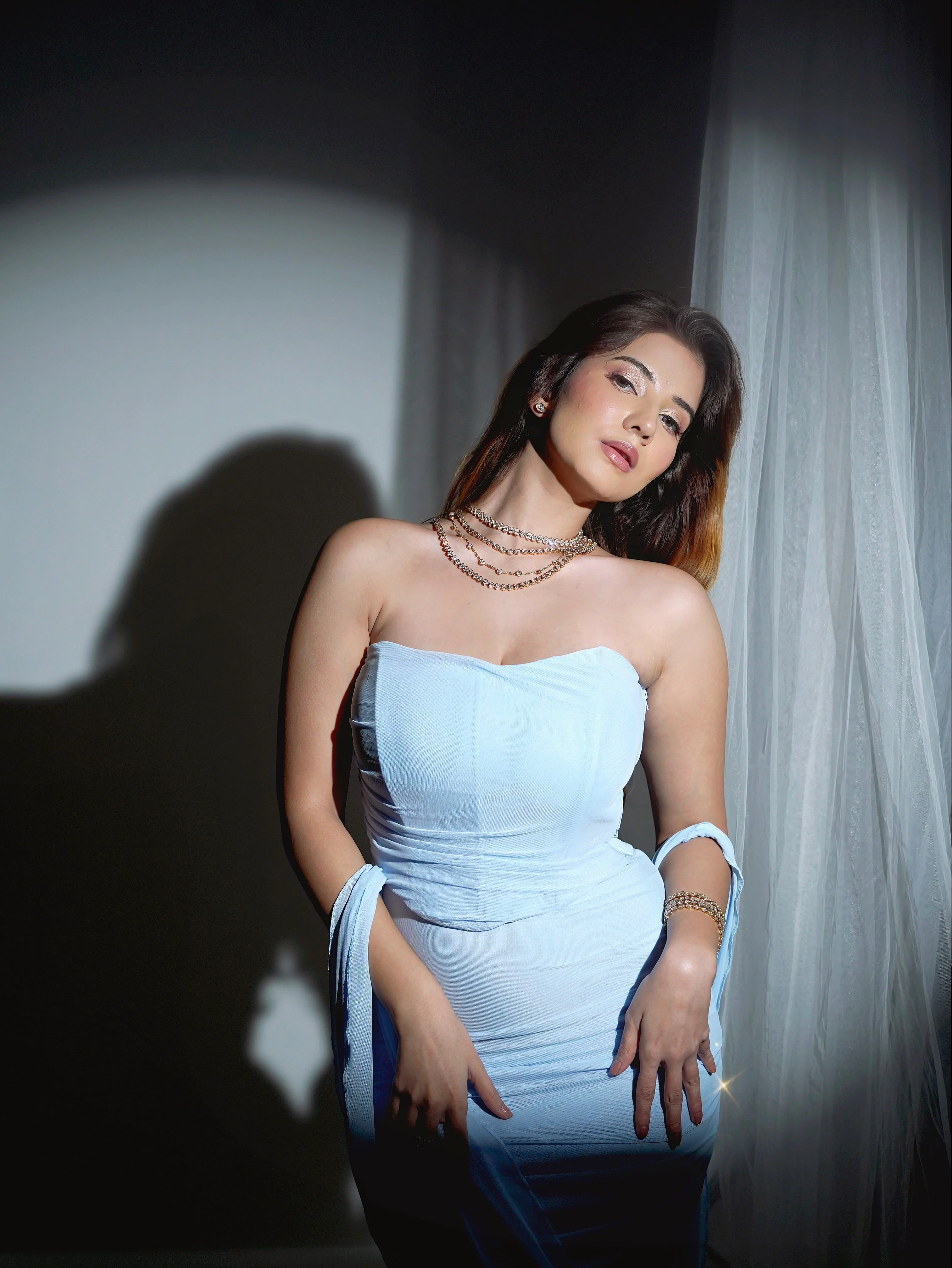 Alara Summer Set of Top And Skirt With Scarf In Sky Blue - Image 7