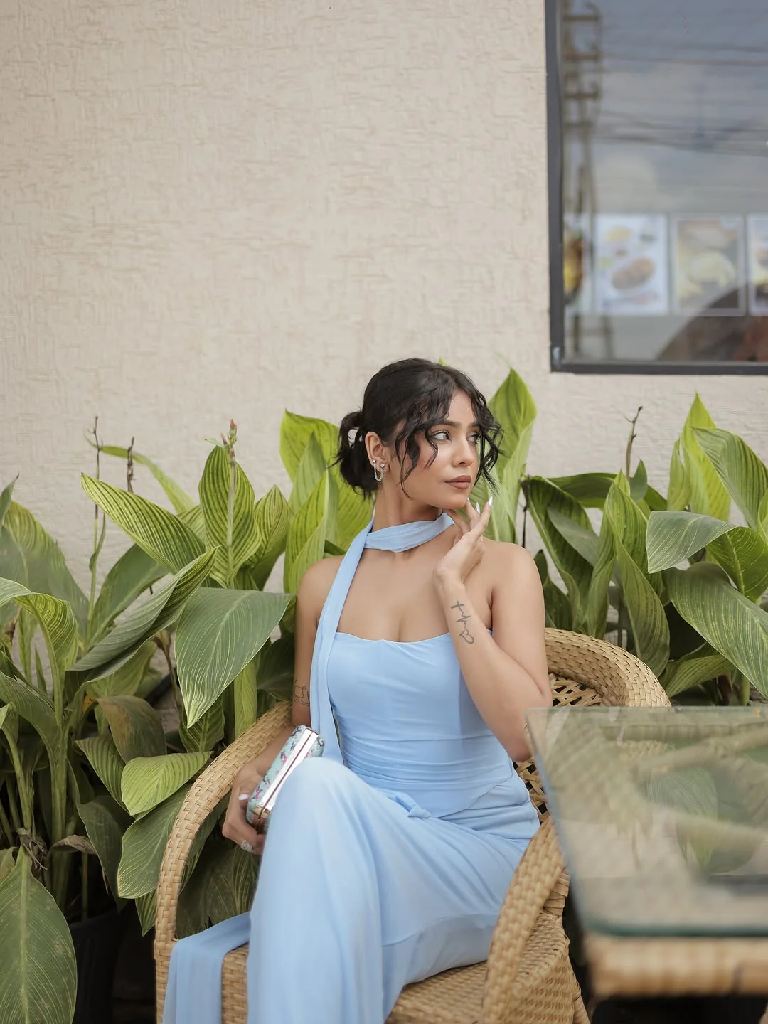 Alara Summer Set of Top And Skirt With Scarf In Sky Blue - Image 8