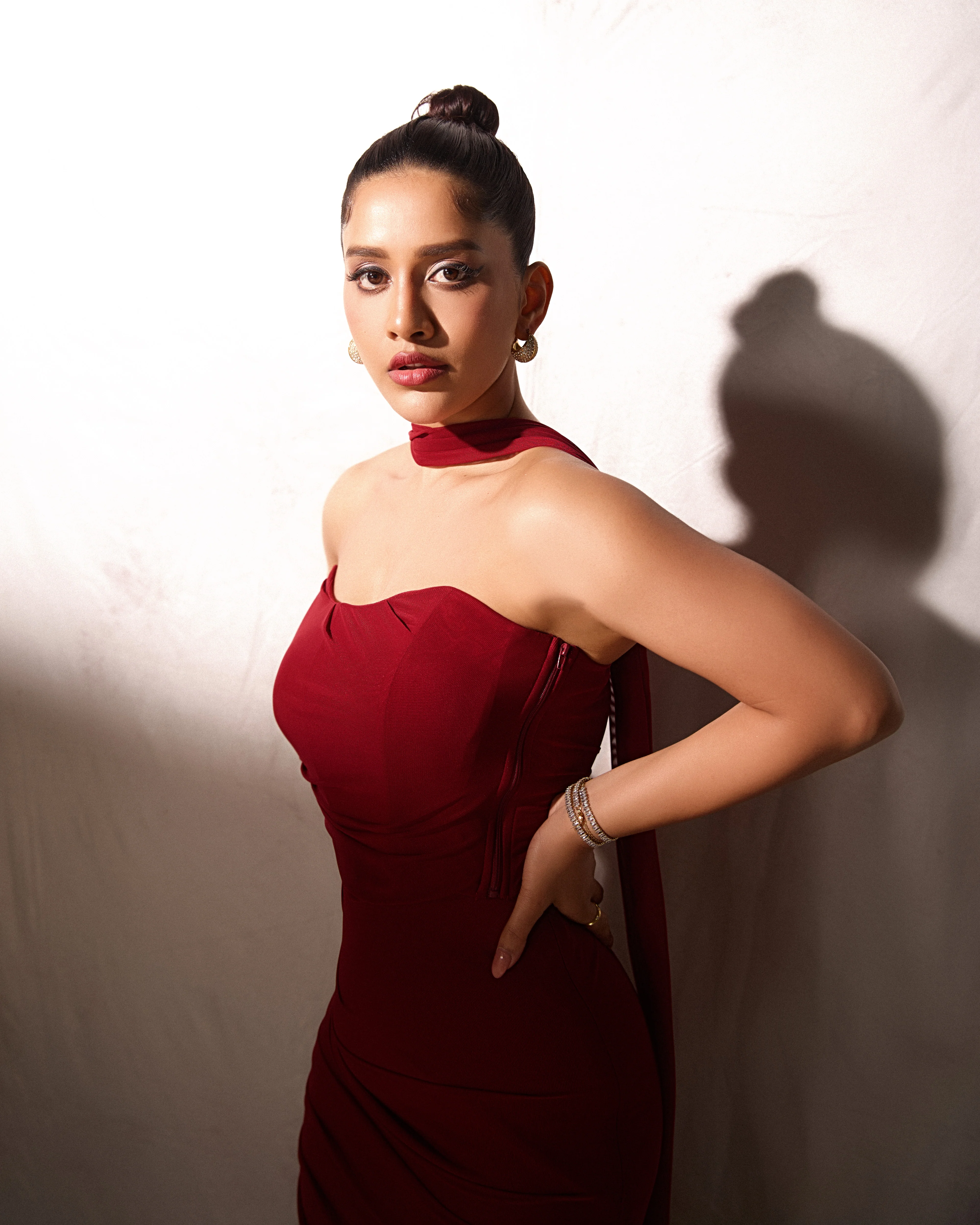 Alara Summer Set of Top And Skirt With Scarf In Maroon - Image 6
