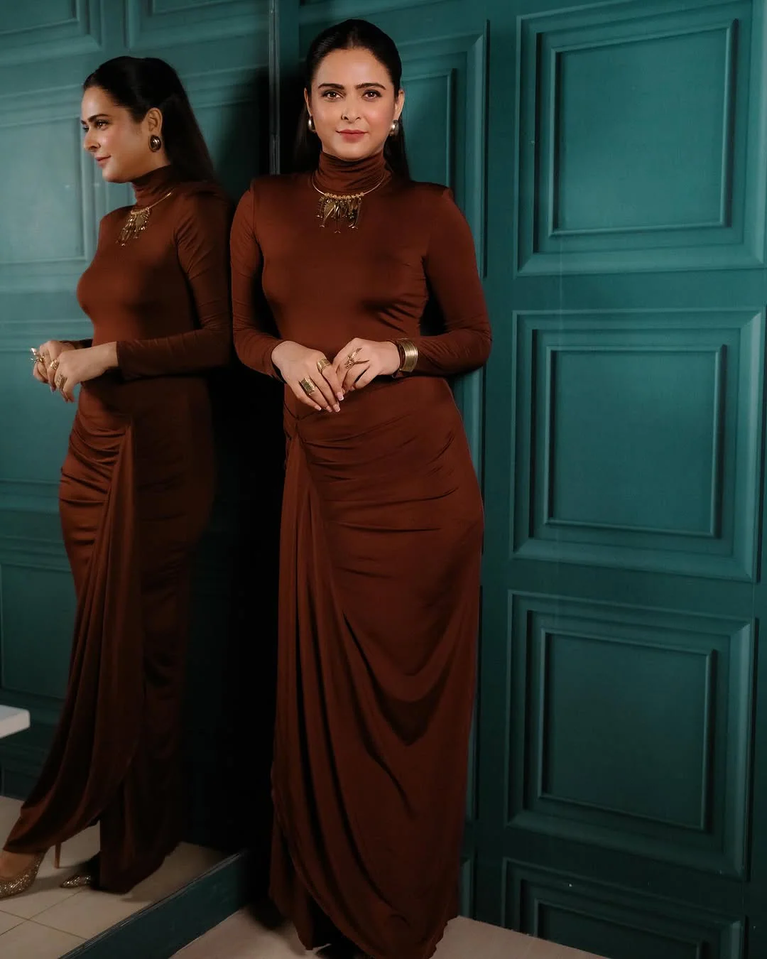 Alina Statement  Slit Cut Maxi Dress In Brown - Image 9