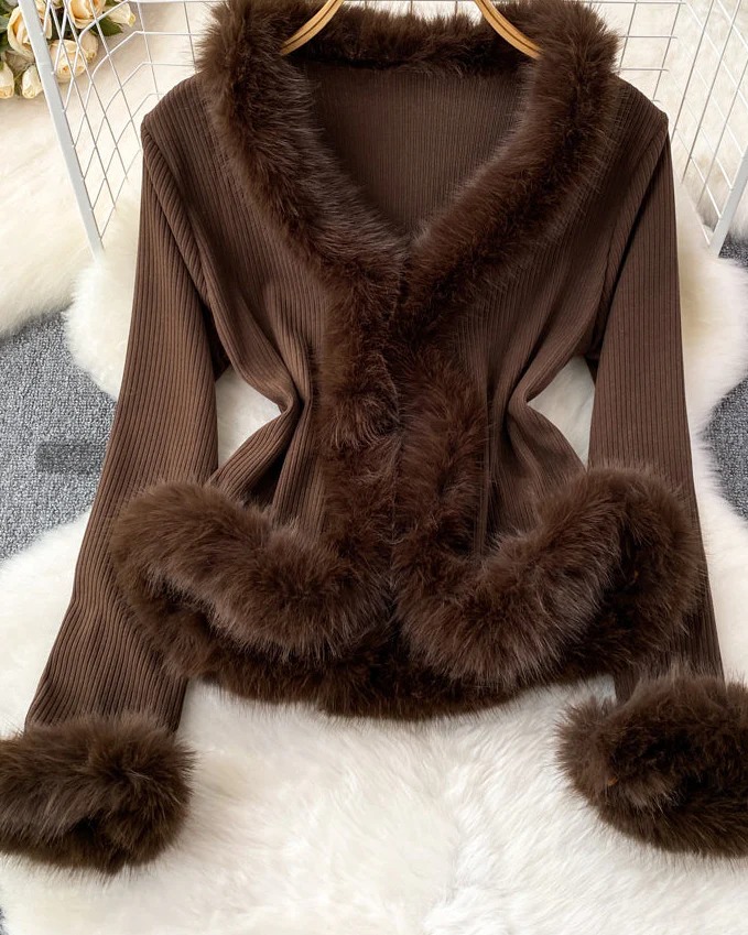 Alizee Fur Cardigan In Brown - Image 11