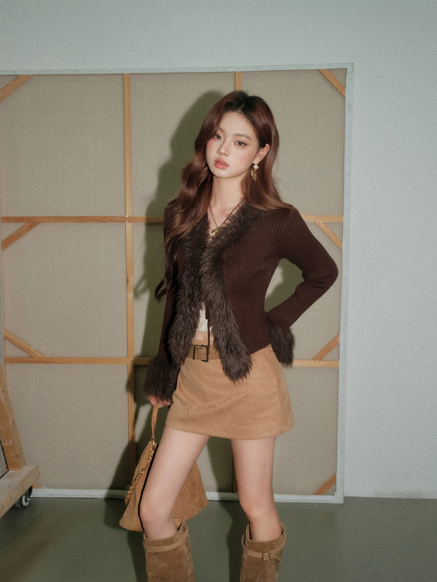 Alizee Fur Cardigan In Brown - Image 6