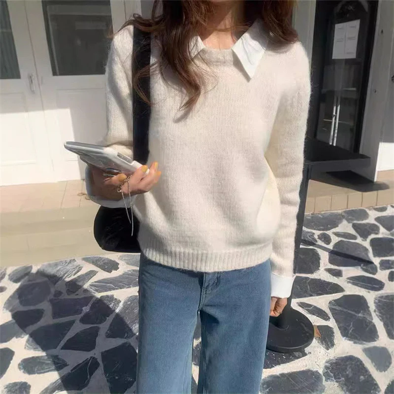 Ambre Statement Shirt With Attached Sweater In Off-White - Image 3