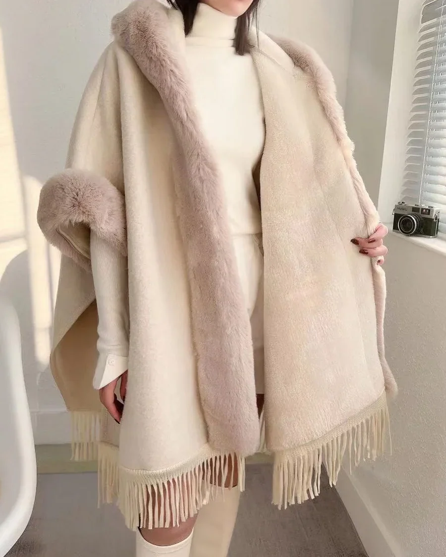 Amelia Fleece Winter Capes With Fur Cap - Image 3
