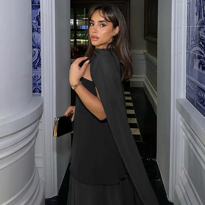 Annora Off-Shoulder Maxi Dress With Scarf In Black - Image 3