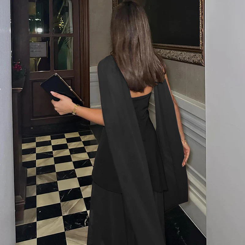 Annora Off-Shoulder Maxi Dress With Scarf In Black - Image 4