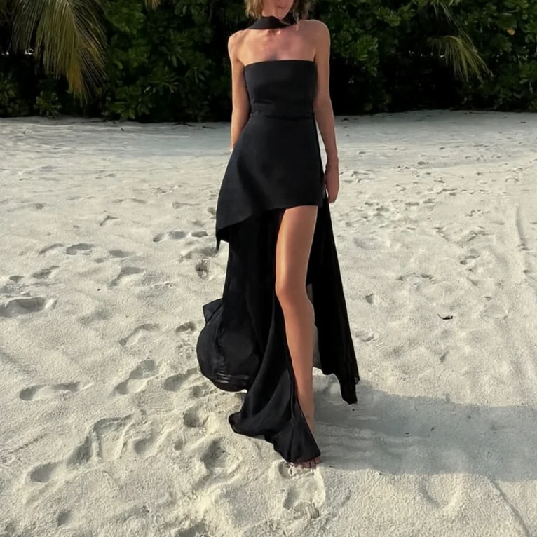 Annora Off-Shoulder Maxi Dress With Scarf In Black - Image 6