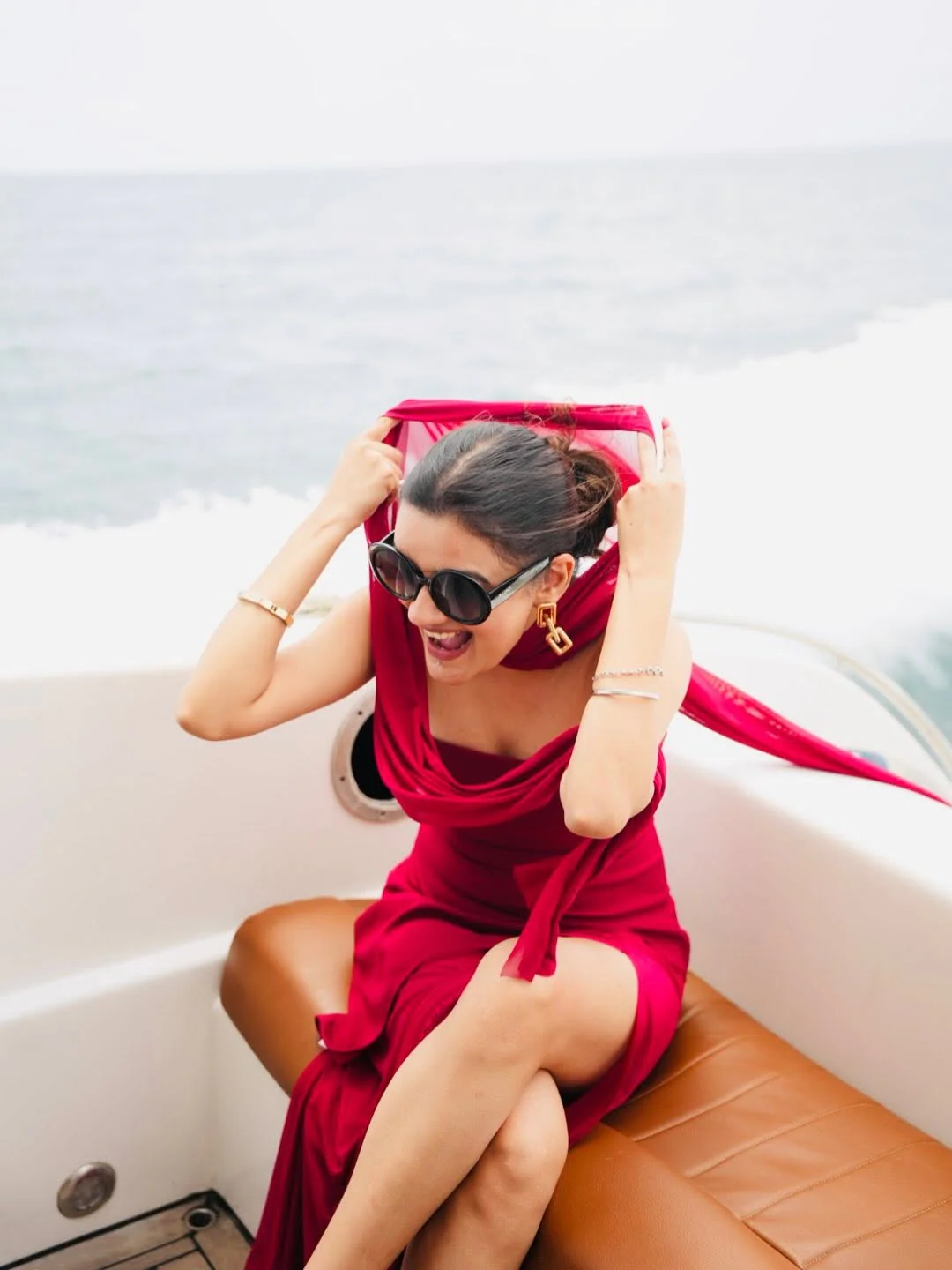 Annora Off-Shoulder Maxi Dress With Scarf In Maroon - Image 9
