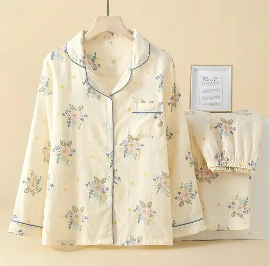 Anyaa Floral Nightsuit In Beige