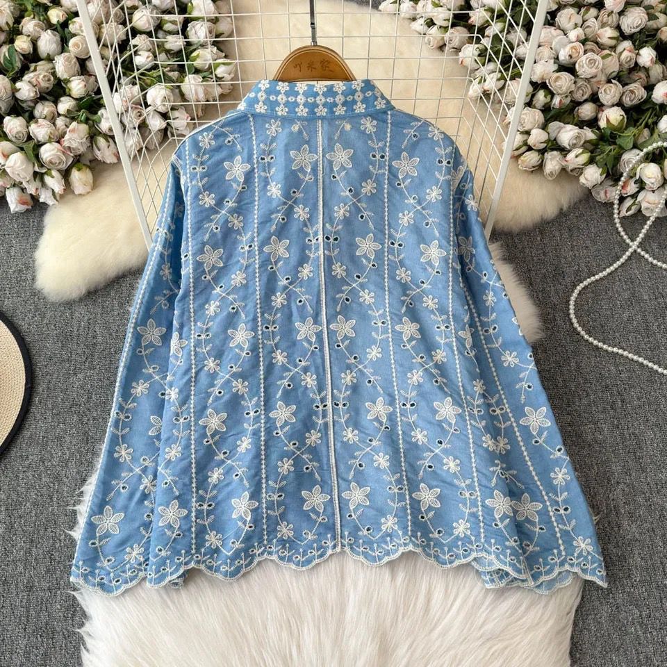 Aria Premium Embroidered Cotton Shirts In Blue - Image 4