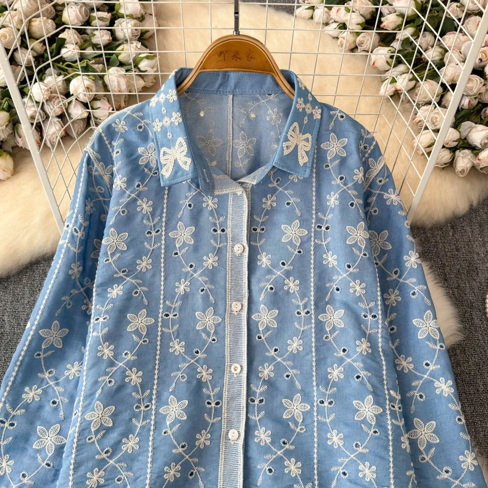 Aria Premium Embroidered Cotton Shirts In Blue - Image 5