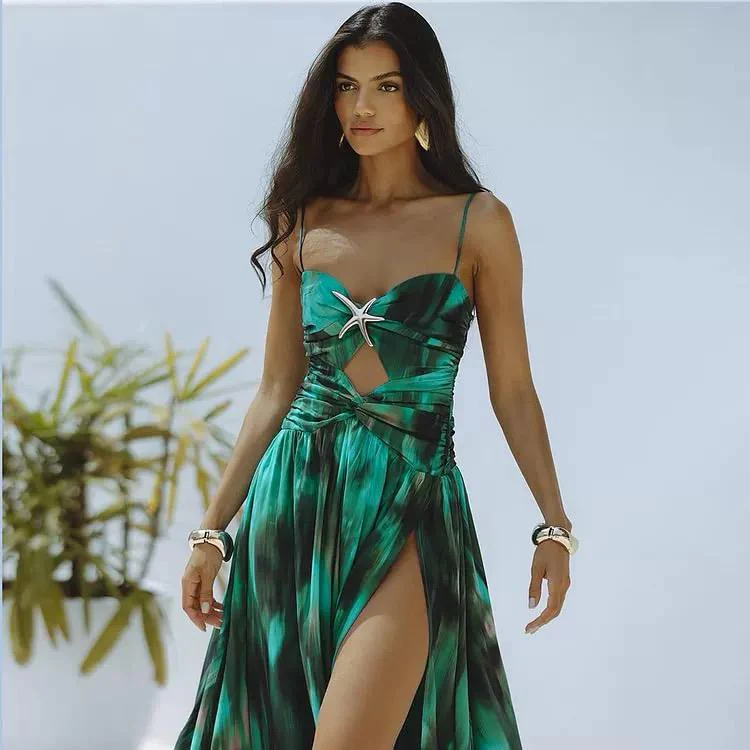 Aspen Swimsuit With Sarong Skirt In Dark Green - Image 2