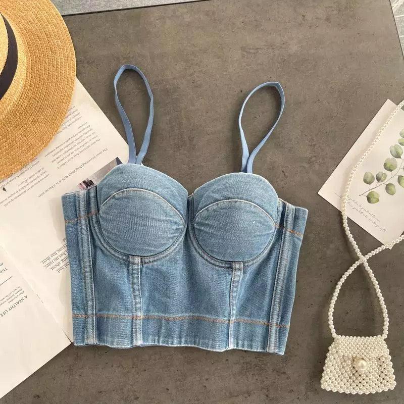 Aster Denim Bustier In Blue - Image 4