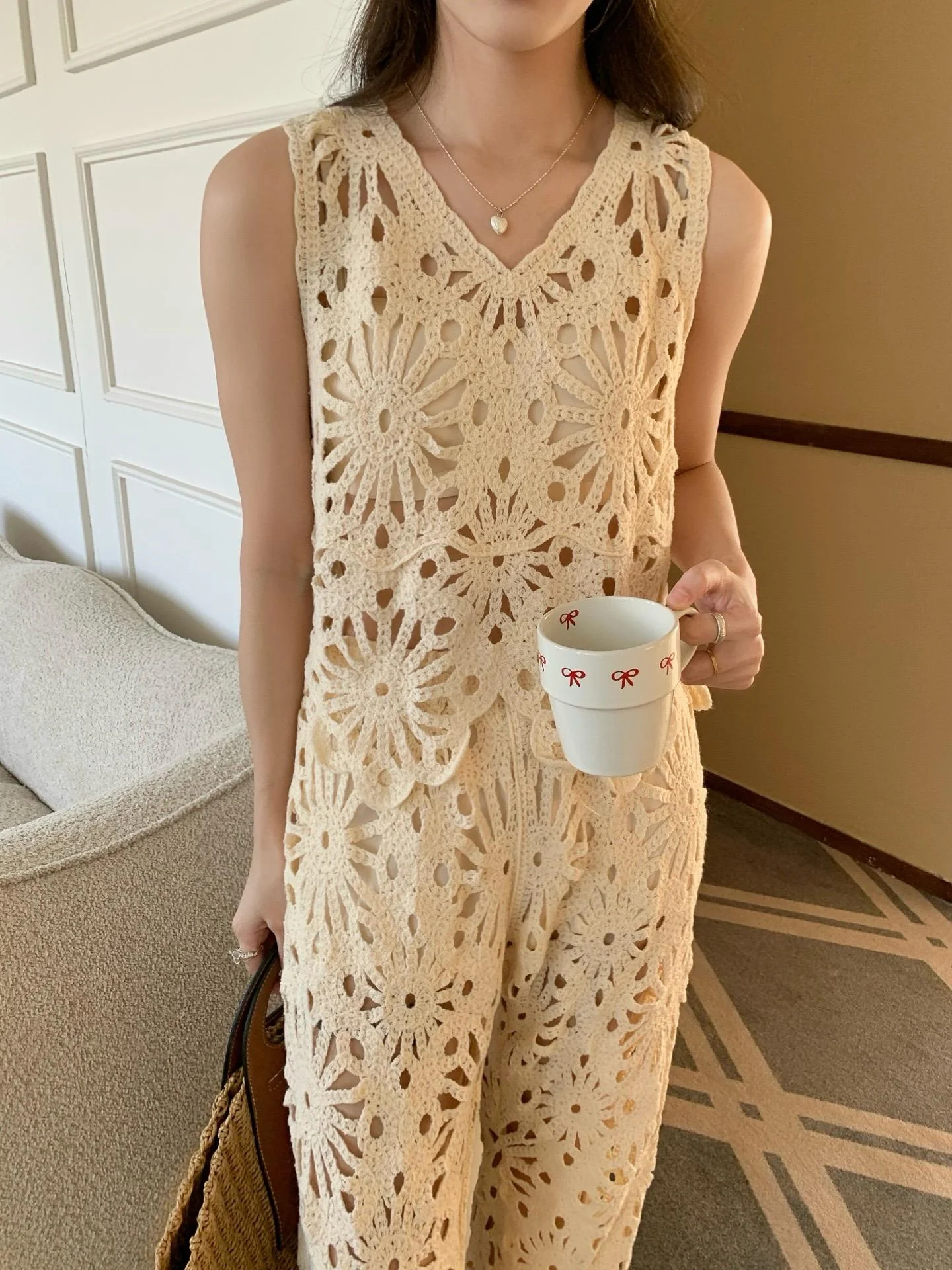 Astley Crochet Coord Set In Beige - Image 3