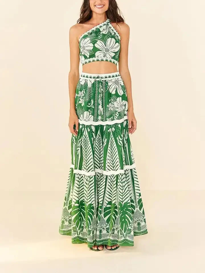 Athens Summer Bikini Set with Skirt - Resortwear In Green - Image 3