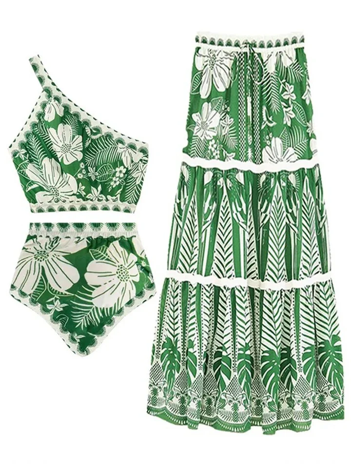 Athens Summer Bikini Set with Skirt - Resortwear In Green - Image 4