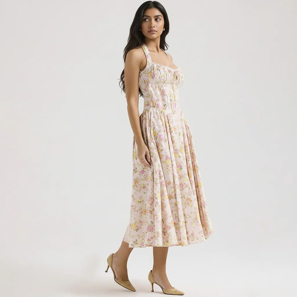 Begonia Floral Midi Dress In Peach - Image 3