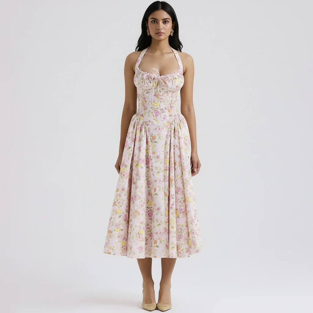 Begonia Floral Midi Dress In Peach - Image 4