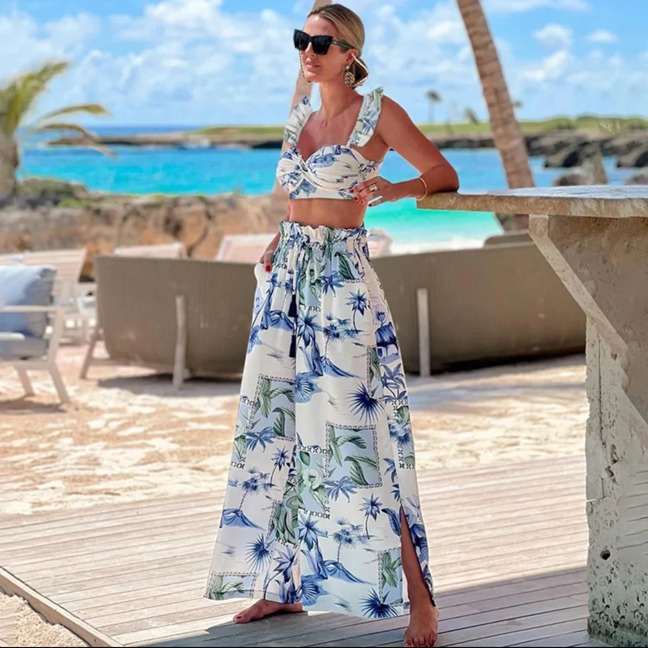 Bianca Swimwear Bikini With Pants Cover Up In Blue
