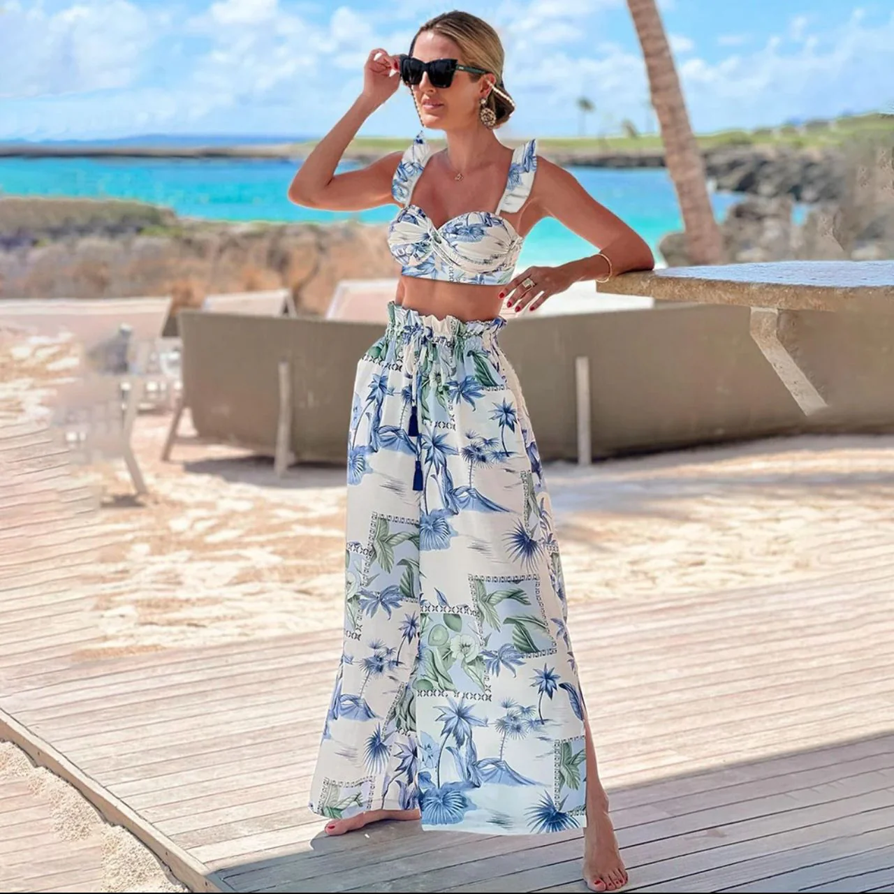 Bianca Swimwear Bikini With Pants Cover Up In Blue - Image 2