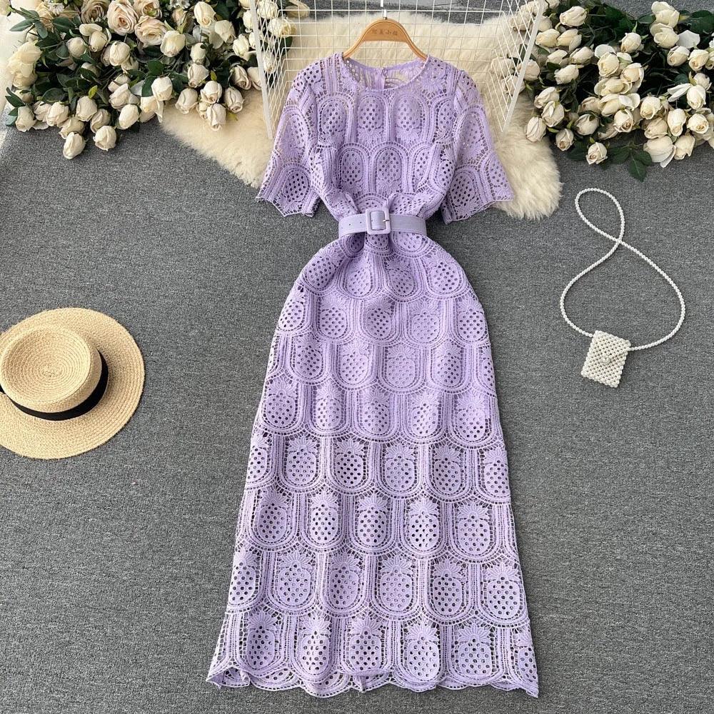 Bisco Luxury Lace Dress with Belt - Image 2