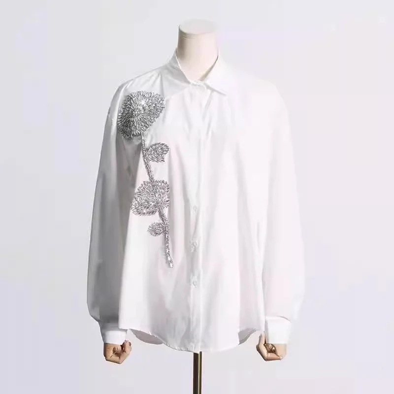 Bjorn Embellished Oversized Shirt In White - Image 4