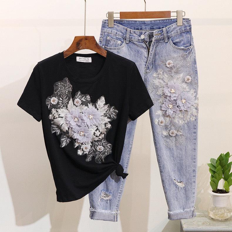 Brisket Embellished Set of Top and Denims - Image 2
