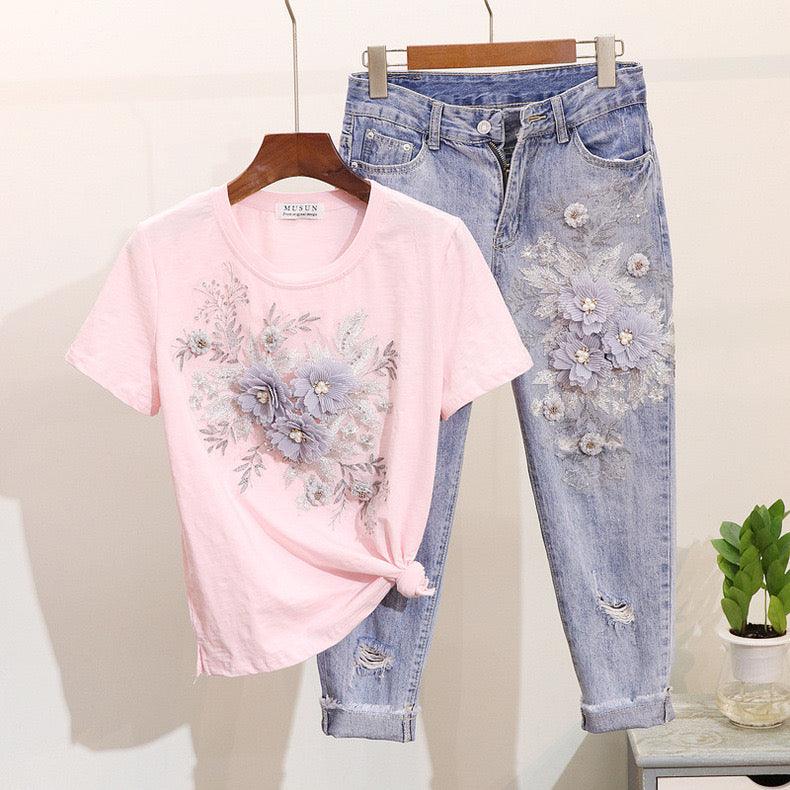 Brisket Embellished Set of Top and Denims - Image 3