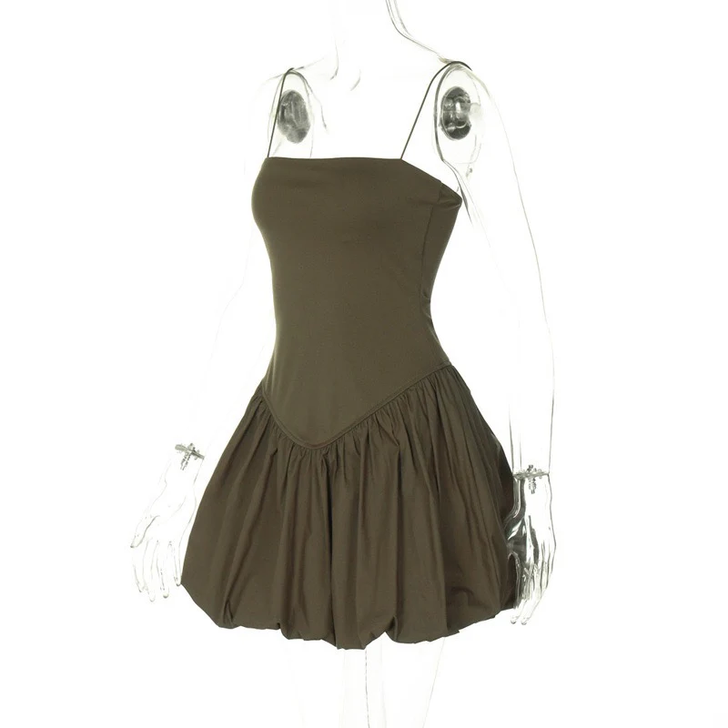 Camille Statement Balloon Dress In Olive - Image 4