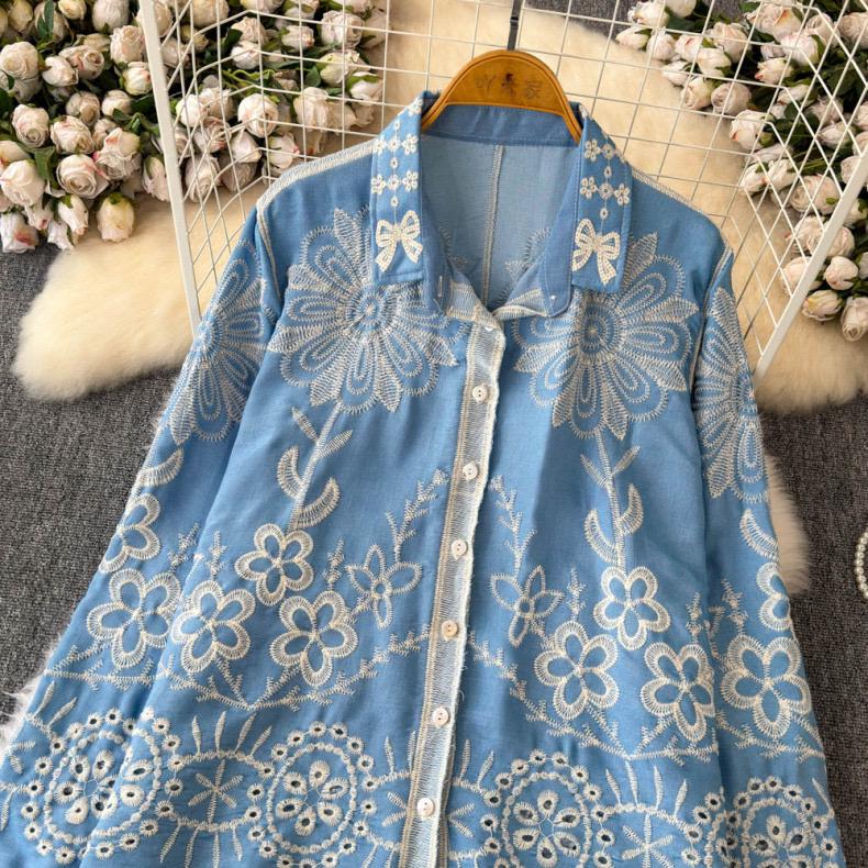 Caro Premium Embroidered Cotton Shirts In Blue - Image 4