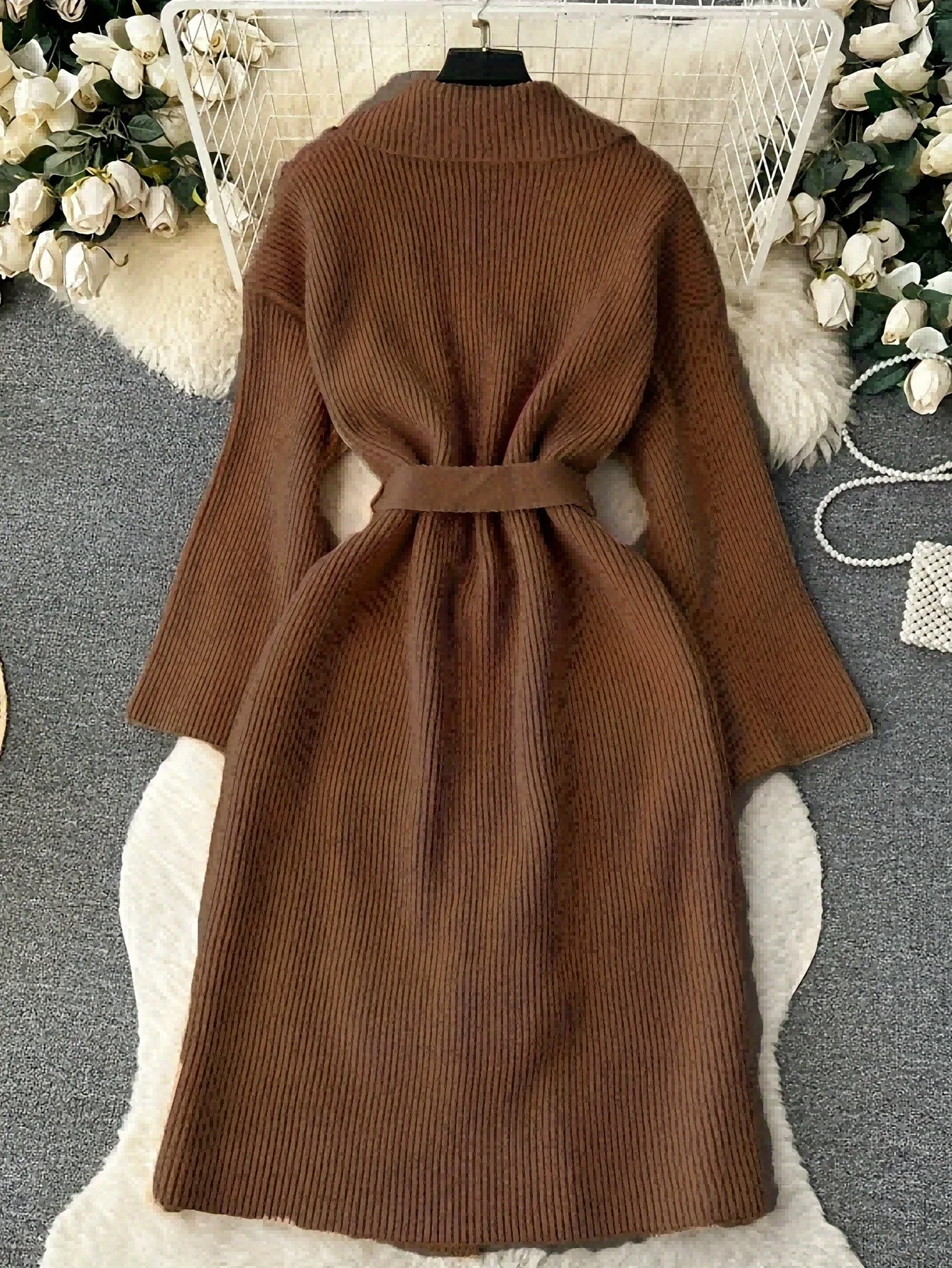 Catrina Winter Shrug With Belt In Brown - Image 2