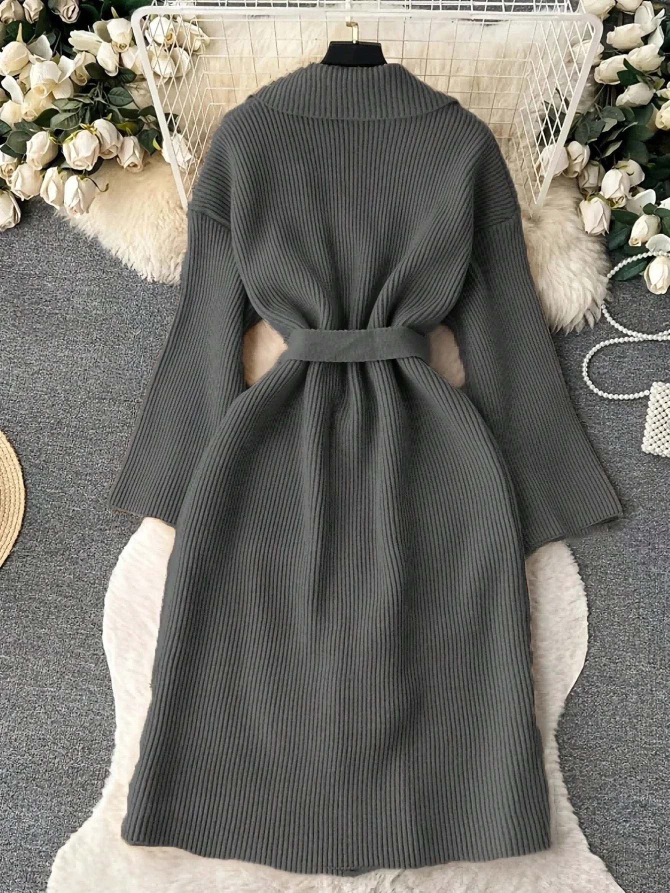 Catrina Winter Shrug With Belt In Grey - Image 2