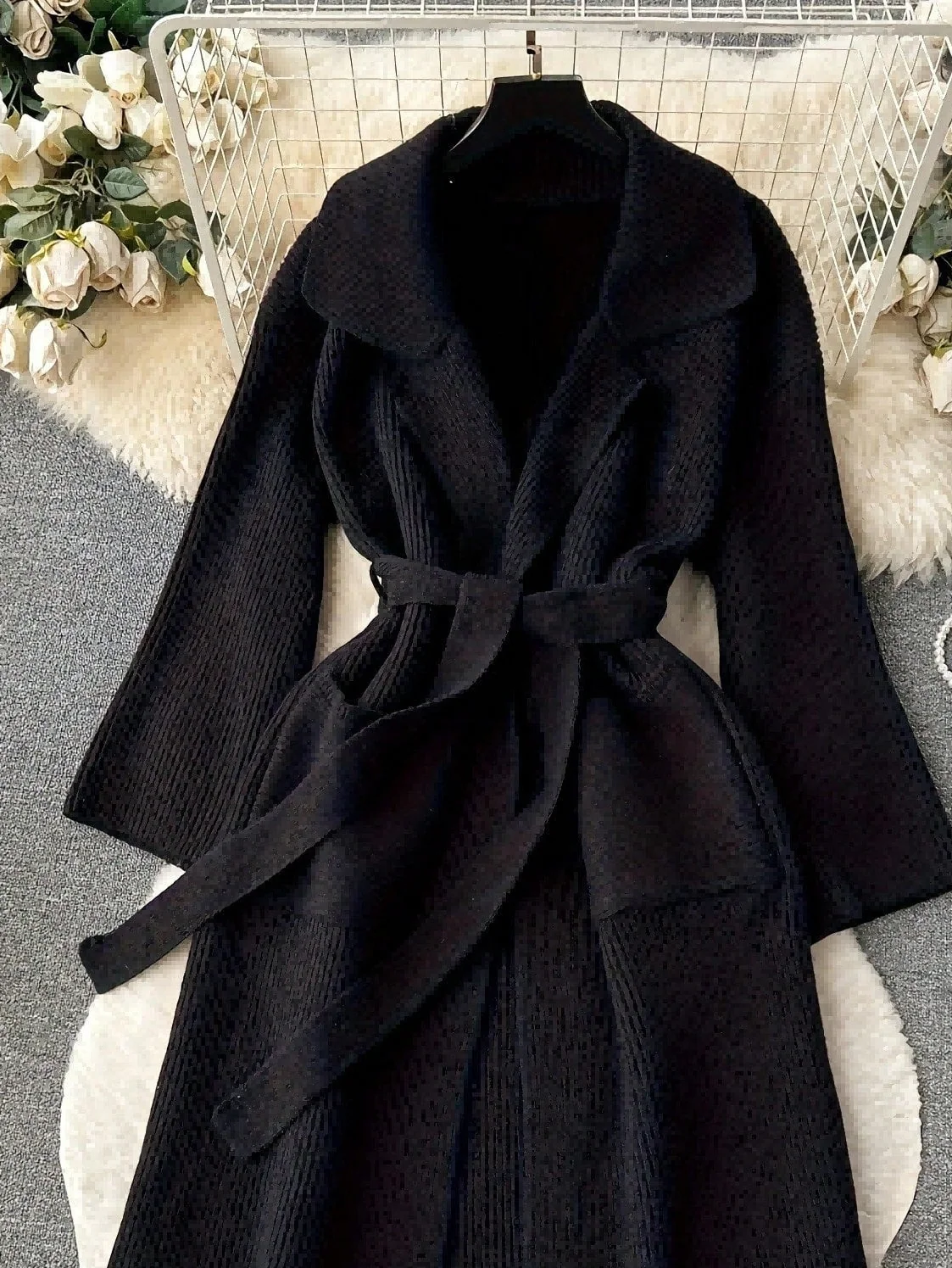 Catrina Winter Shrug With Belt In Black - Image 2