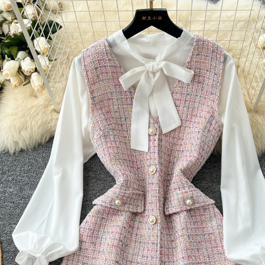 Celes Mini Tweed Dress With Shirt - Image 2