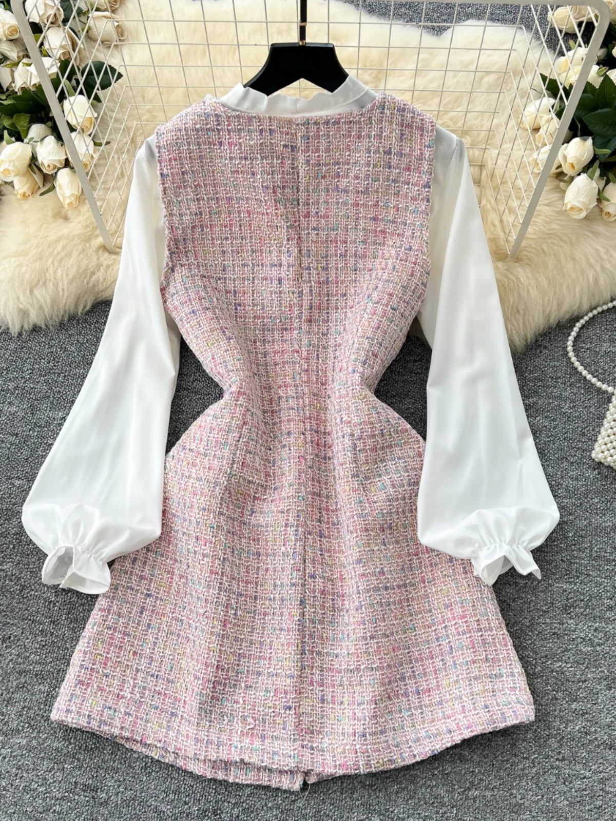 Celes Mini Tweed Dress With Shirt - Image 7