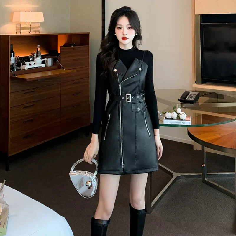Champel PU Leather Dress in Black - Image 3