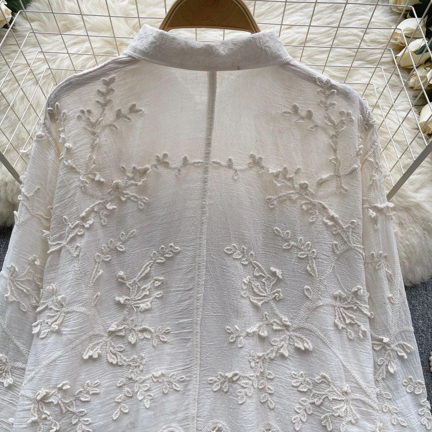 Cia Embroidered Cotton Shirt In Beige - Image 2