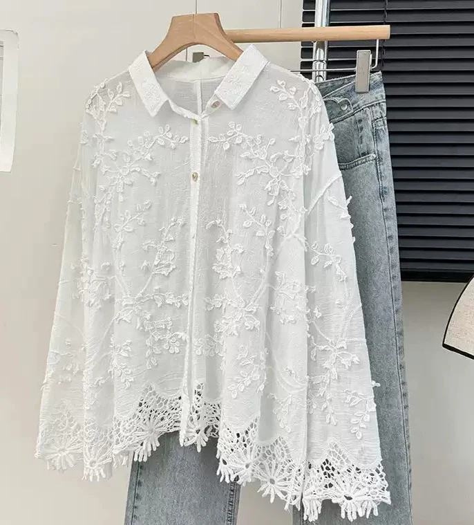 Cia Embroidered Cotton Shirt In White