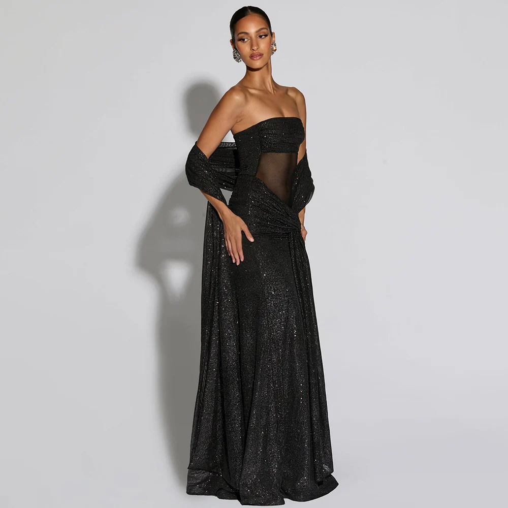 Ciana Shimmer Maxi Dress With Scarf