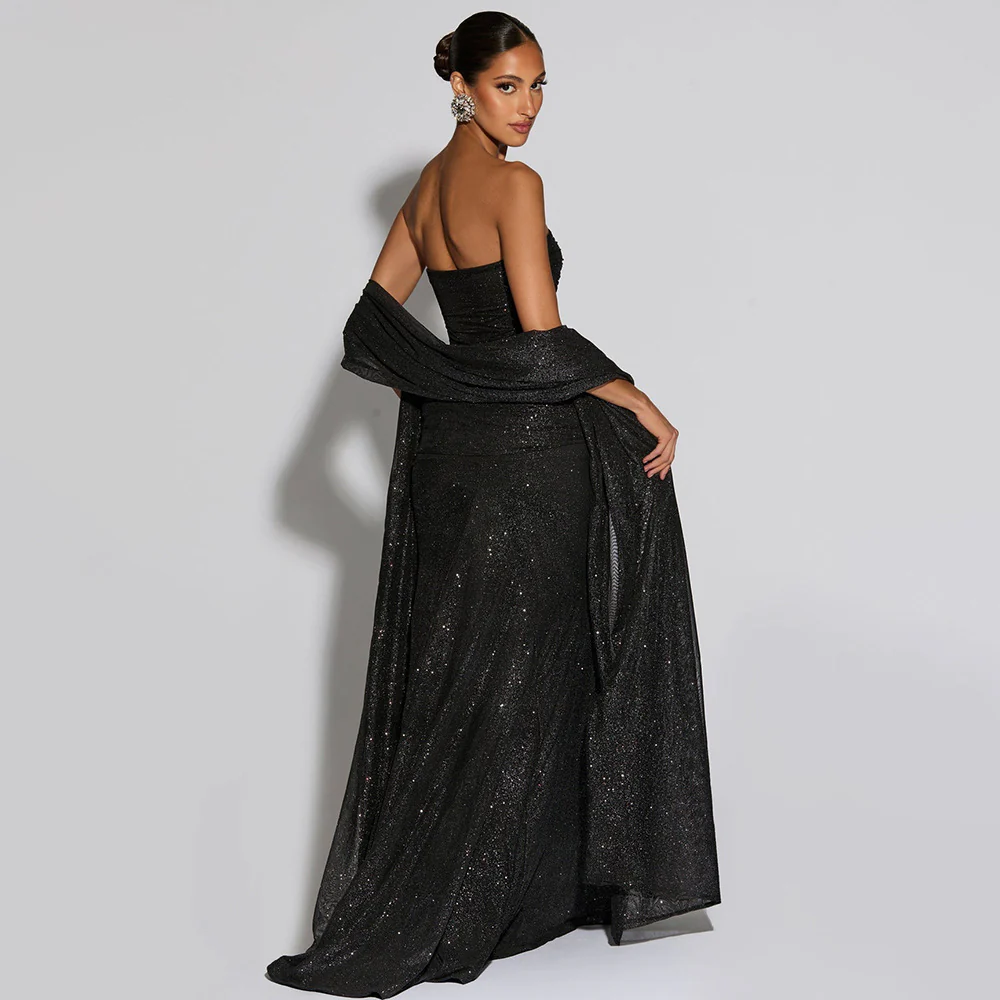 Ciana Shimmer Maxi Dress With Scarf - Image 4